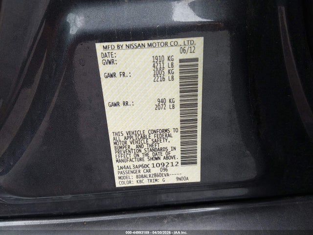 44993189 :رقم المزاد ، 1N4AL3AP6DC109212 vin ، 2013 Nissan Altima 2.5 S مزاد بيع