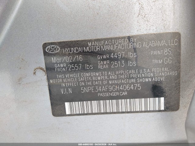Продаж на аукціоні авто 2016 Hyundai Sonata Sport, vin: 5NPE34AF9GH406475, номер лоту: 44993193