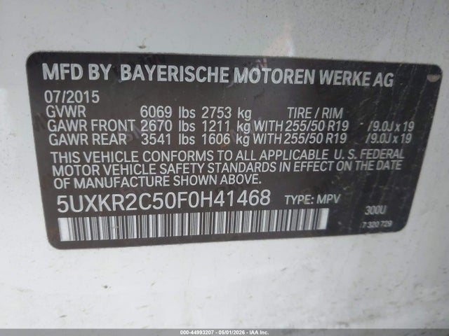 Aukcja sprzedaży 2015 Bmw X5 Sdrive35i, vin: 5UXKR2C50F0H41468, numer aukcji: 44993207