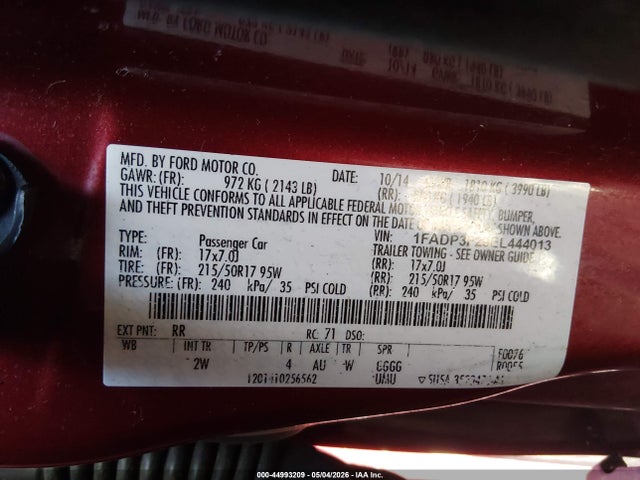 Ford FOCUS SE 2014 1FADP3F29EL444013 Image 9