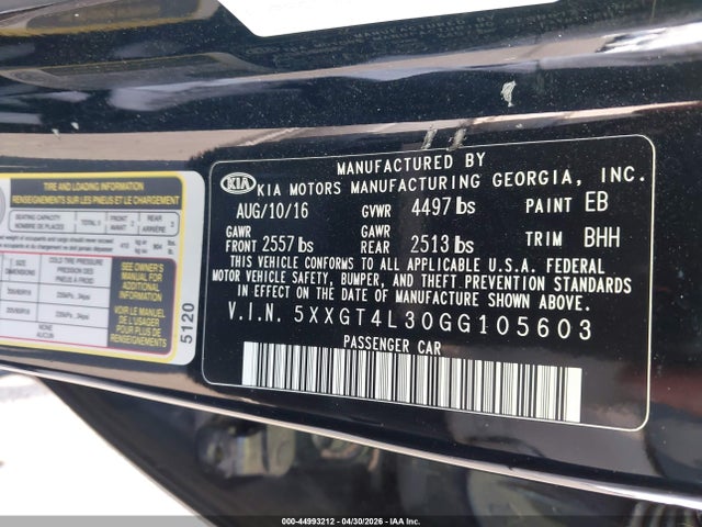 Aukcja sprzedaży 2016 Kia Optima Lx, vin: 5XXGT4L30GG105603, numer aukcji: 44993212