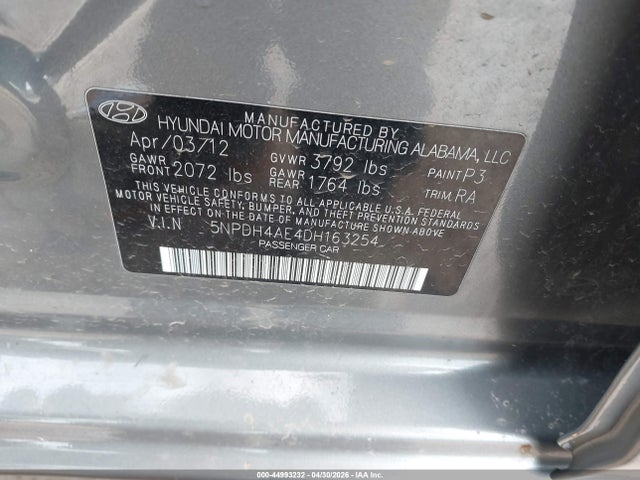 Aukcja sprzedaży 2013 Hyundai Elantra Gls/limited, vin: 5NPDH4AE4DH163254, numer aukcji: 44993232