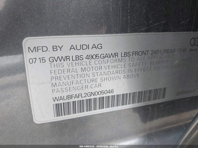 Продажа на аукционе авто 2016 Audi A4 2.0t Premium, vin: WAUBFAFL2GN005046, номер лота: 44993235