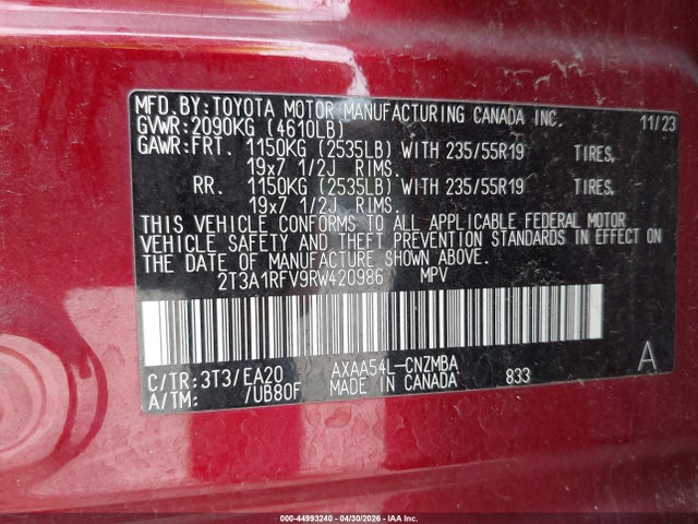 Продажа на аукционе авто 2024 Toyota Rav4 Xle Premium, vin: 2T3A1RFV9RW420986, номер лота: 44993240