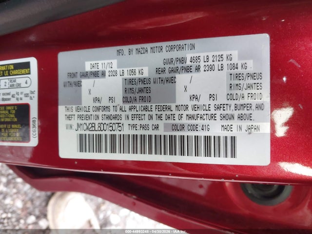 Auction sale of the 2013 Mazda Mazda5 Sport, vin: JM1CW2BL8D0150751, lot number: 44993248
