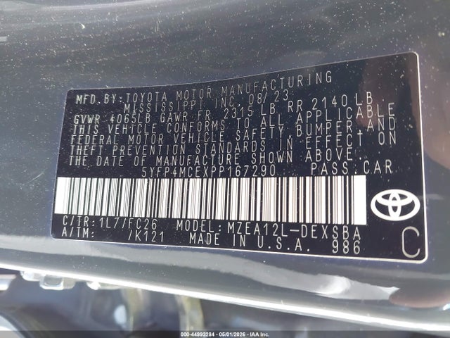 2023 Toyota Corolla Se მანქანა იყიდება აუქციონზე, vin: 5YFP4MCEXPP167290, აუქციონის ნომერი: 44993284