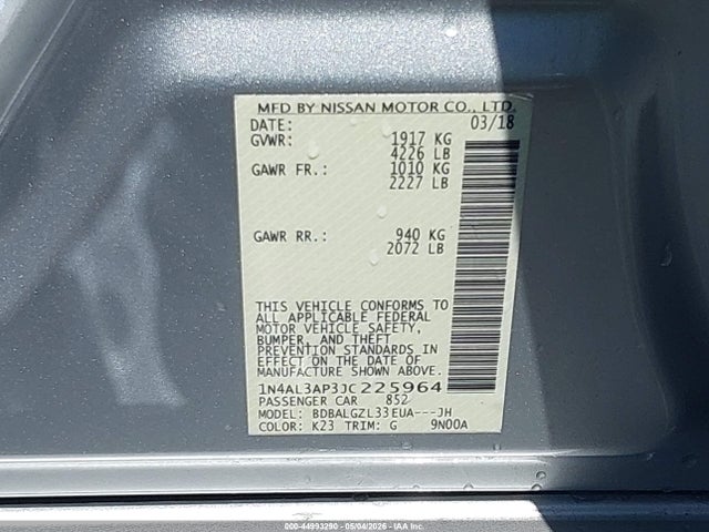 Aukcja sprzedaży 2018 Nissan Altima 2.5 S, vin: 1N4AL3AP3JC225964, numer aukcji: 44993290