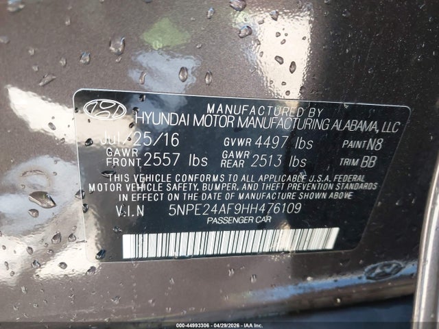 5NPE24AF9HH476109 Hyundai Sonata