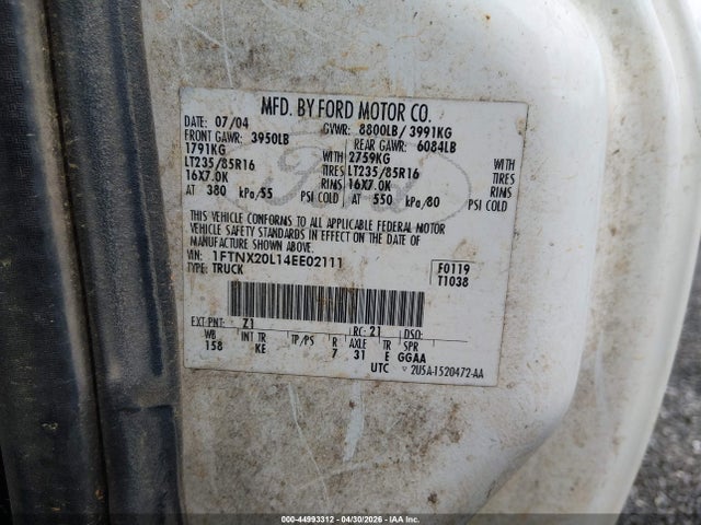 Продаж на аукціоні авто 2004 Ford F-250 Lariat/xl/xlt, vin: 1FTNX20L14EE02111, номер лоту: 44993312