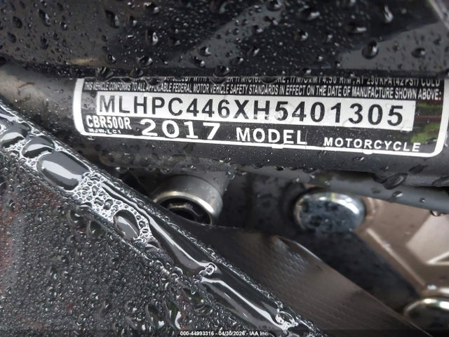 Aukcja sprzedaży 2017 Honda Cbr500 R, vin: MLHPC446XH5401305, numer aukcji: 44993316