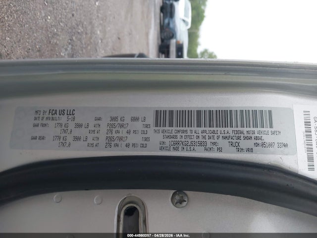 Продаж на аукціоні авто 2018 Ram 1500 Tradesman  4x4 5'7 Box, vin: 1C6RR7KG2JS315833, номер лоту: 44993317