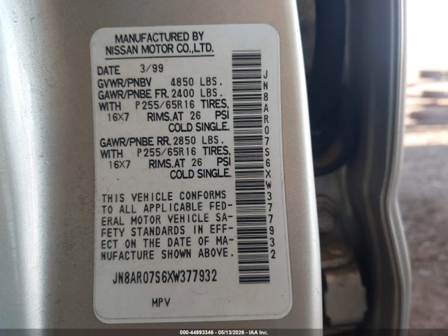 Продаж на аукціоні авто 1999 Nissan Pathfinder Le/se/xe, vin: JN8AR07S6XW377932, номер лоту: 44993346