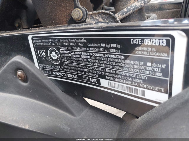 44993361 :رقم المزاد ، 2BXNBBC13DV005843 vin ، 2013 Can-am Spyder Roadster Rt/rts/rt Limited مزاد بيع
