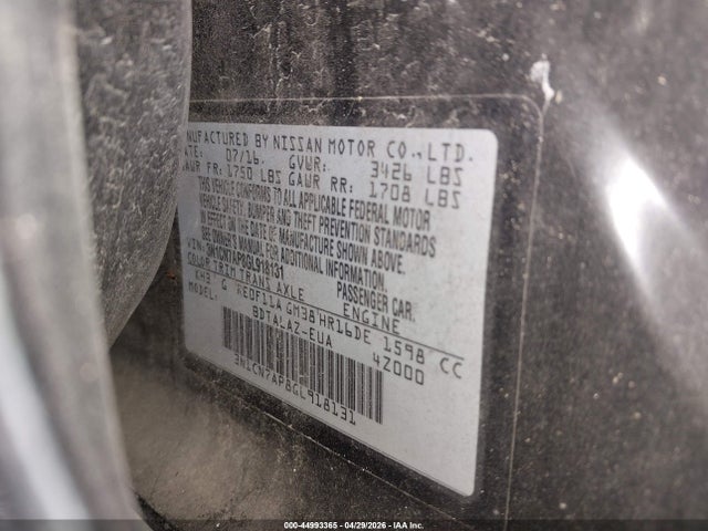 Aukcja sprzedaży 2016 Nissan Versa 1.6 S+, vin: 3N1CN7AP8GL918131, numer aukcji: 44993365