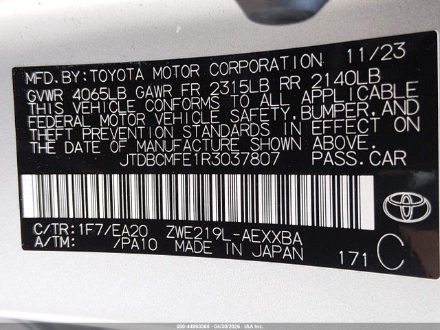 JTDBCMFE1R3037807 Toyota Corolla Hybrid Xle