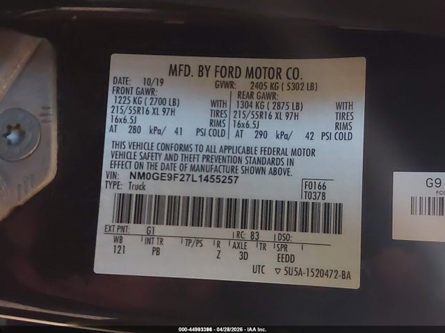2020 Ford Transit Connect Xlt Passenger მანქანა იყიდება აუქციონზე, vin: NM0GE9F27L1455257, აუქციონის ნომერი: 44993396