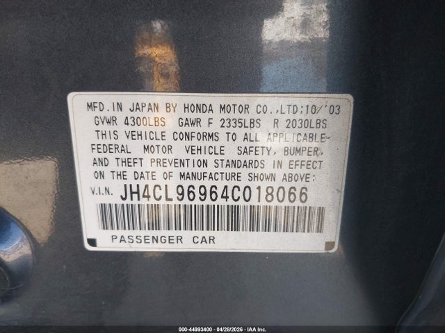 44993400 :رقم المزاد ، JH4CL96964C018066 vin ، 2004 Acura Tsx مزاد بيع