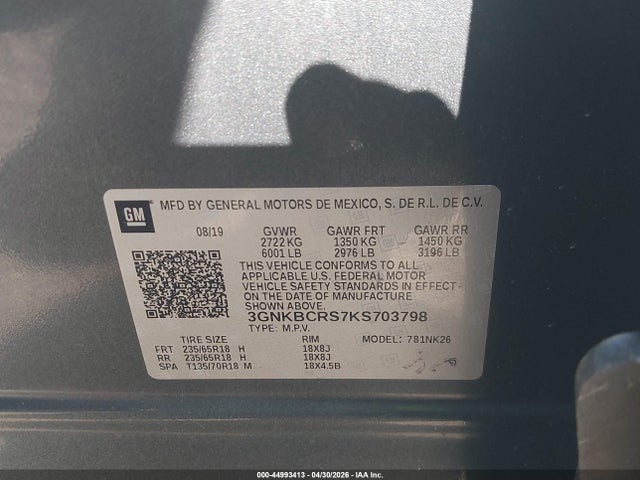 Продаж на аукціоні авто 2019 Chevrolet Blazer, vin: 3GNKBCRS7KS703798, номер лоту: 44993413