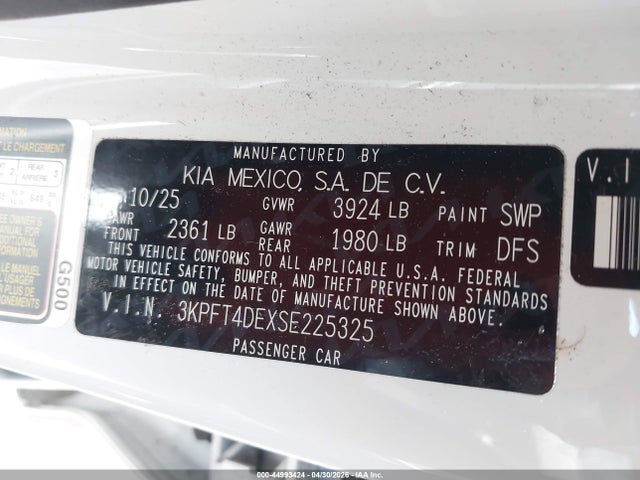 44993424 :رقم المزاد ، 3KPFT4DEXSE225325 vin ، 2025 Kia K4 Lxs مزاد بيع