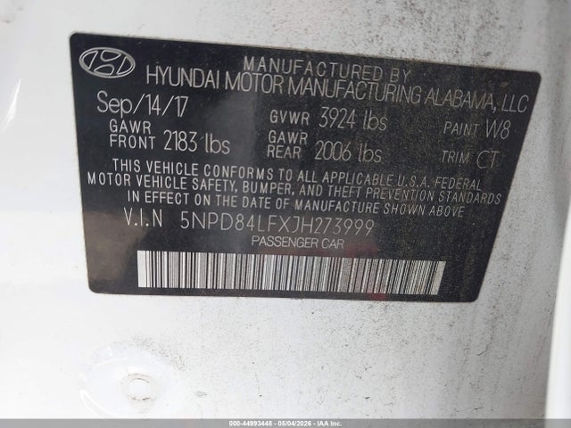 Aukcja sprzedaży 2018 Hyundai Elantra Value Edition, vin: 5NPD84LFXJH273999, numer aukcji: 44993448