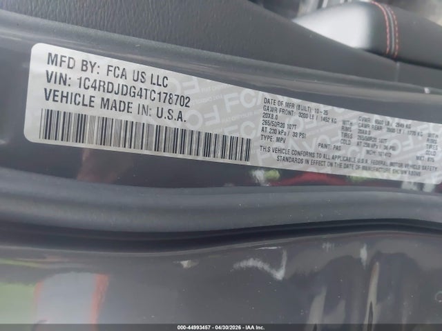 Продаж на аукціоні авто 2026 Dodge Durango Gt, vin: 1C4RDJDG4TC178702, номер лоту: 44993457