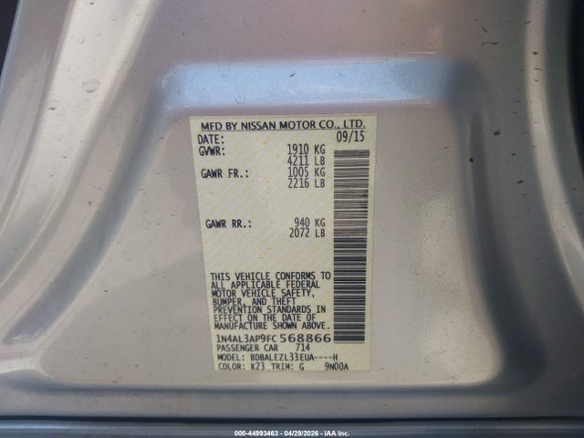 Продаж на аукціоні авто 2015 Nissan Altima 2.5 S, vin: 1N4AL3AP9FC568866, номер лоту: 44993463