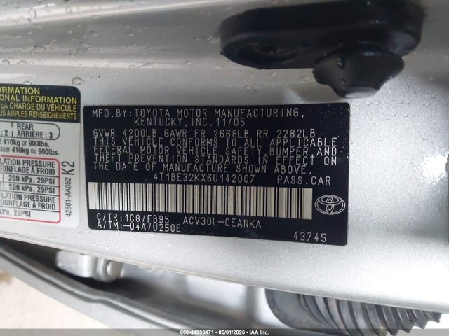 Aukcja sprzedaży 2006 Toyota Camry Le, vin: 4T1BE32KX6U142007, numer aukcji: 44993471