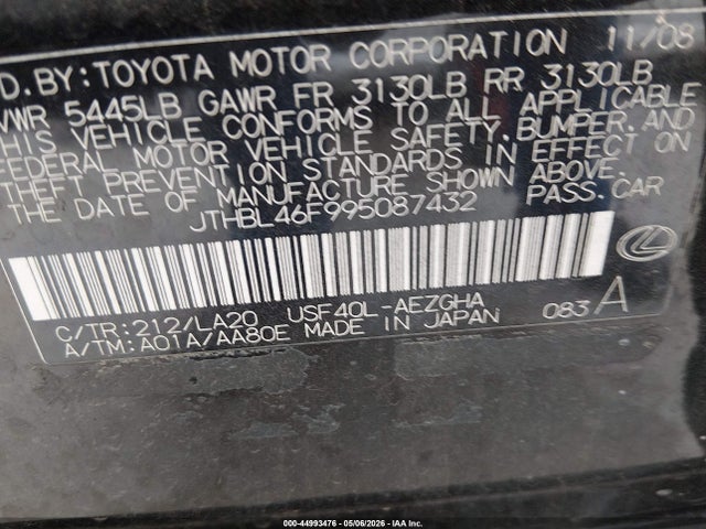 Продаж на аукціоні авто 2009 Lexus Ls 460, vin: JTHBL46F995087432, номер лоту: 44993476