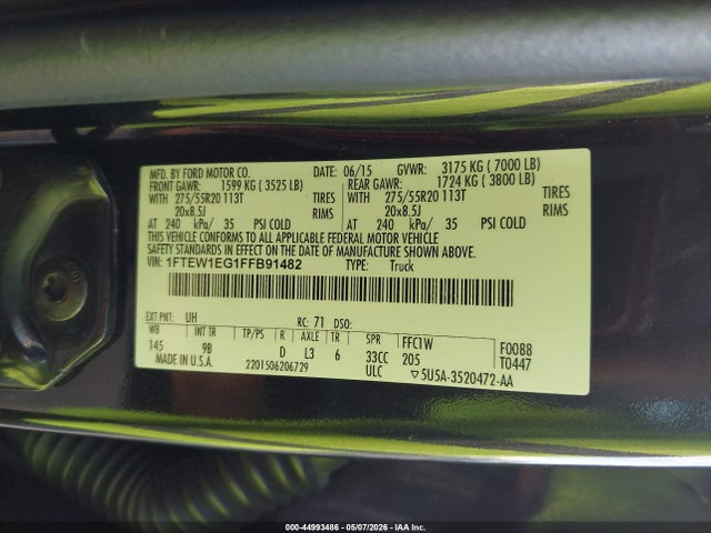 Ford F-150 Platinum 2015 1FTEW1EG1FFB91482 Image 9