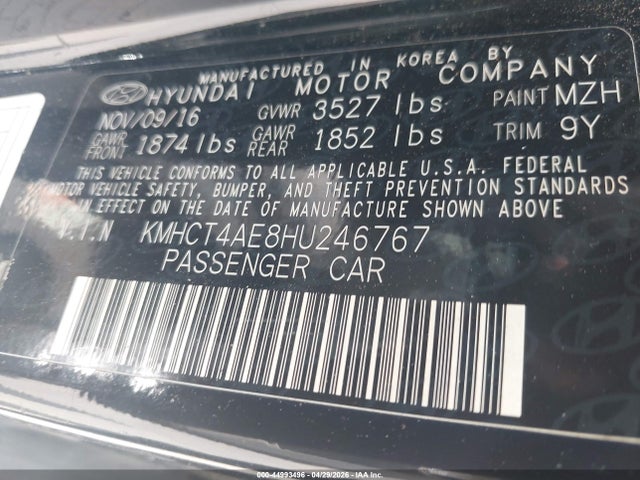 Продаж на аукціоні авто 2017 Hyundai Accent Se, vin: KMHCT4AE8HU246767, номер лоту: 44993496