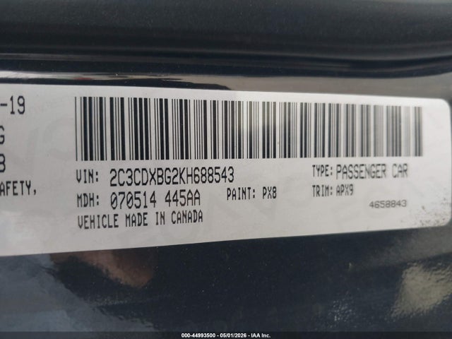 Aukcja sprzedaży 2019 Dodge Charger Sxt Rwd, vin: 2C3CDXBG2KH688543, numer aukcji: 44993500
