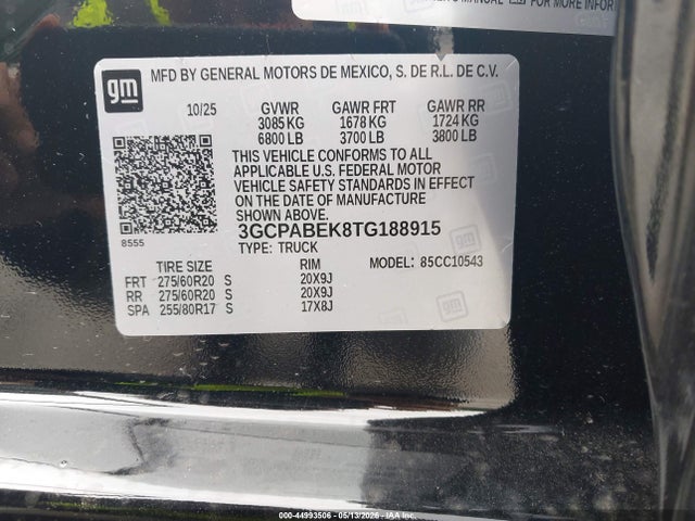 Aukcja sprzedaży 2026 Chevrolet Silverado 1500 2wd  Short Bed Custom, vin: 3GCPABEK8TG188915, numer aukcji: 44993506