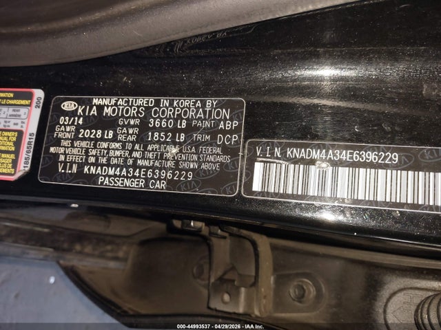 KNADM4A34E6396229 KIA RIO LX