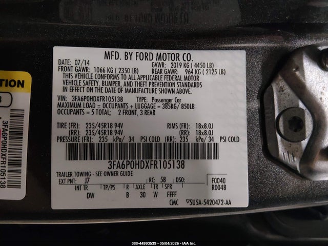 Продажа на аукционе авто 2015 Ford Fusion Se, vin: 3FA6P0HDXFR105138, номер лота: 44993539
