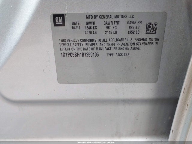Aukcja sprzedaży 2011 Chevrolet Cruze Ls, vin: 1G1PC5SH1B7259105, numer aukcji: 44993540