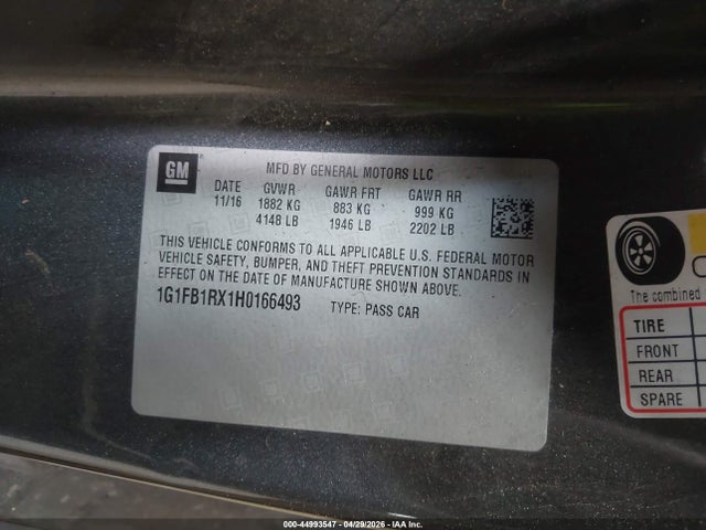 Продажа на аукционе авто 2017 Chevrolet Camaro 1lt, vin: 1G1FB1RX1H0166493, номер лота: 44993547