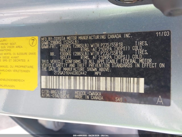 2004 Lexus Rx 330 მანქანა იყიდება აუქციონზე, vin: 2T2GA31U44C003442, აუქციონის ნომერი: 44993555