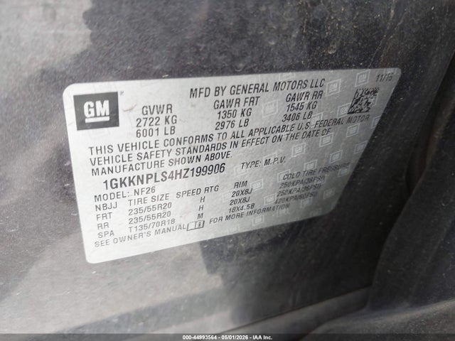 44993564 :رقم المزاد ، 1GKKNPLS4HZ199906 vin ، 2017 Gmc Acadia Denali مزاد بيع