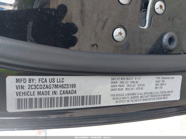Продажа на аукционе авто 2021 Dodge Challenger Sxt, vin: 2C3CDZAG7MH623199, номер лота: 44993627