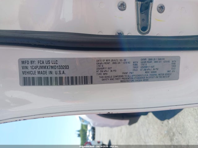 Aukcja sprzedaży 2021 Jeep Cherokee Latitude Lux 4x4, vin: 1C4PJMMX7MD133203, numer aukcji: 44993646