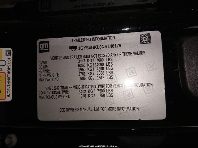 Aukcja sprzedaży 2022 Cadillac Escalade 4wd Sport Platinum, vin: 1GYS4GKL0NR146179, numer aukcji: 44993648