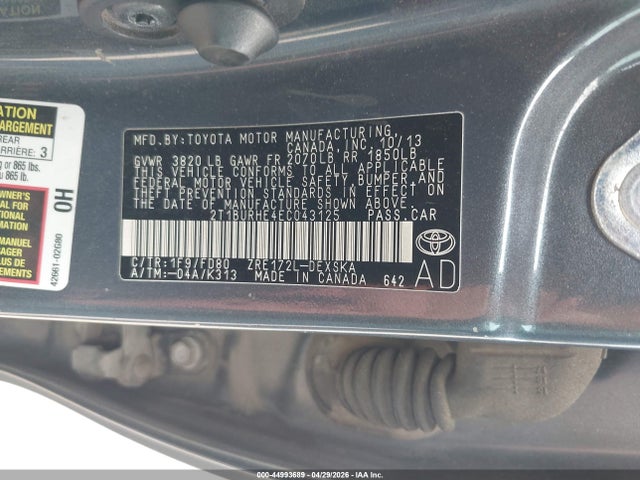 Toyota Corolla S Plus 2014 2T1BURHE4EC043125 Image 9