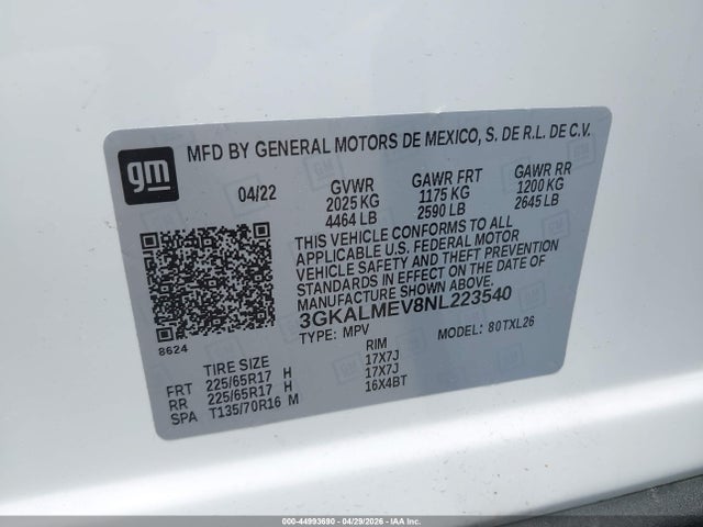 44993690 :رقم المزاد ، 3GKALMEV8NL223540 vin ، 2022 Gmc Terrain Fwd Sle مزاد بيع