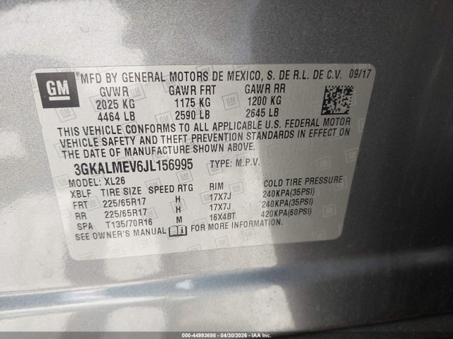 Продажа на аукционе авто 2018 Gmc Terrain Sle, vin: 3GKALMEV6JL156995, номер лота: 44993698