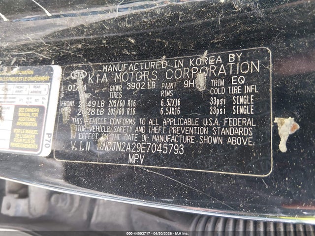 Aukcja sprzedaży 2014 Kia Soul, vin: KNDJN2A29E7045793, numer aukcji: 44993717