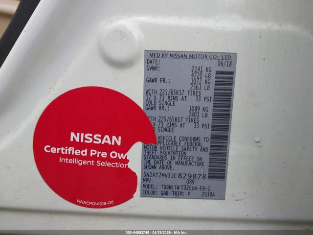 Продаж на аукціоні авто 2018 Nissan Rogue Sv, vin: 5N1AT2MV3JC829878, номер лоту: 44993745