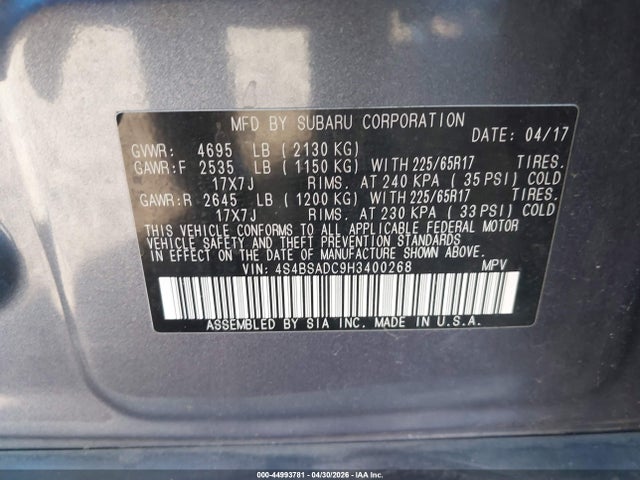4S4BSADC9H3400268 Subaru Outback 2.5i Premium