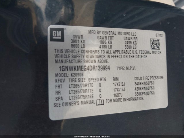 Продаж на аукціоні авто 2013 Chevrolet Suburban 2500 Lt, vin: 1GNWKMEG4DR139994, номер лоту: 44993789