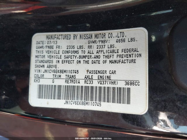 Aukcja sprzedaży 2014 Infiniti Q60 Journey, vin: JN1CV6EK8EM110745, numer aukcji: 44993797