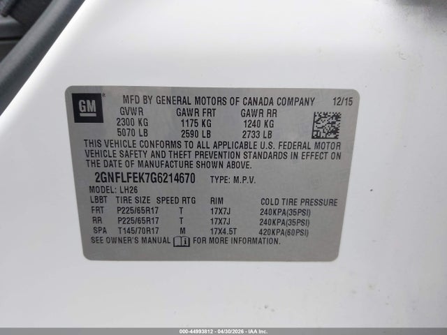 Chevrolet EQUINOX LT 2016 2GNFLFEK7G6214670 Image 9